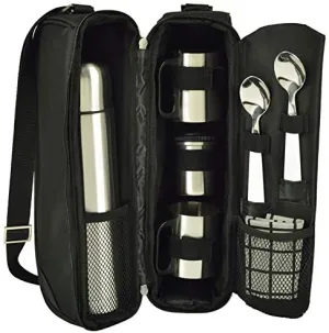 (D) Coffee and Tea Black Tote with Vacuum Flask for Picnic and Outdoor Charcoal