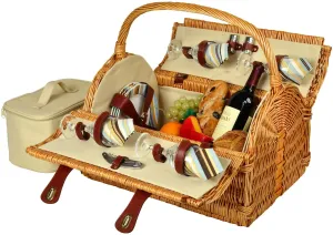 (D) York Picnic Basket for 4 Backpack Bag for Outdoor (Green Stripes)