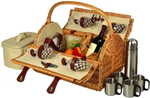 (D) York Picnic Basket for 4 with Coffee Set, Bag for Outdoor (Brown)