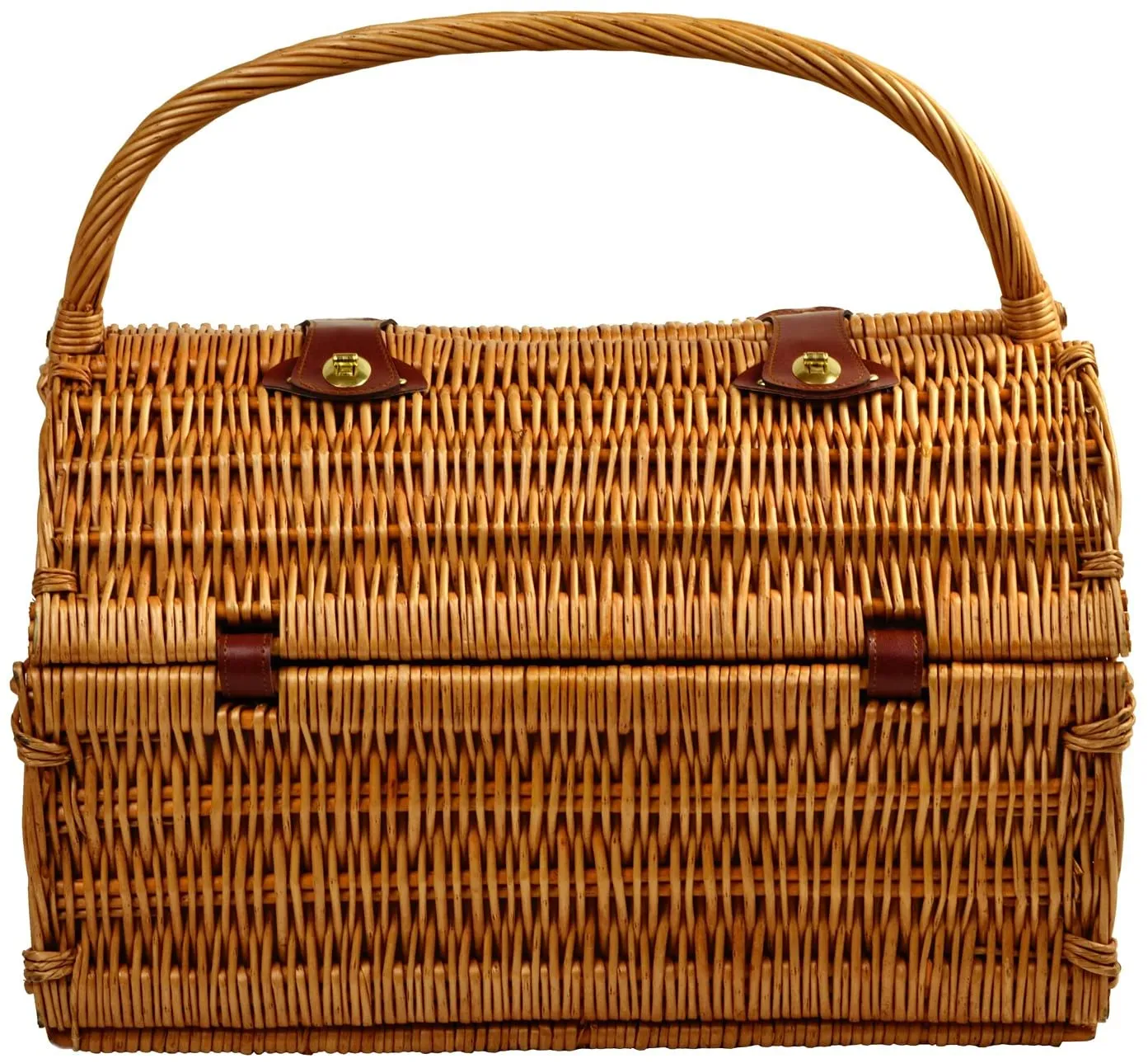 (D) York Picnic Basket for 4 with Coffee Set, Bag for Outdoor (Brown)