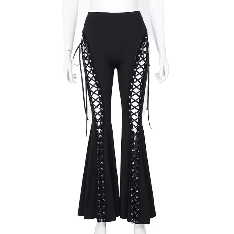 Dark Street "Chicken Eyes" Flare Pants – A Bold Fusion of Rave & Gothic Aesthetics