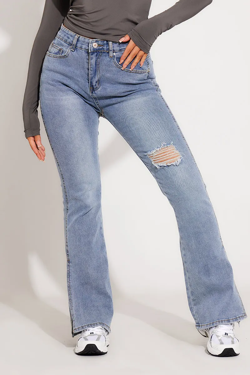 Distressed Flare Jeans | High-Waisted Fit | Casual Street Edge