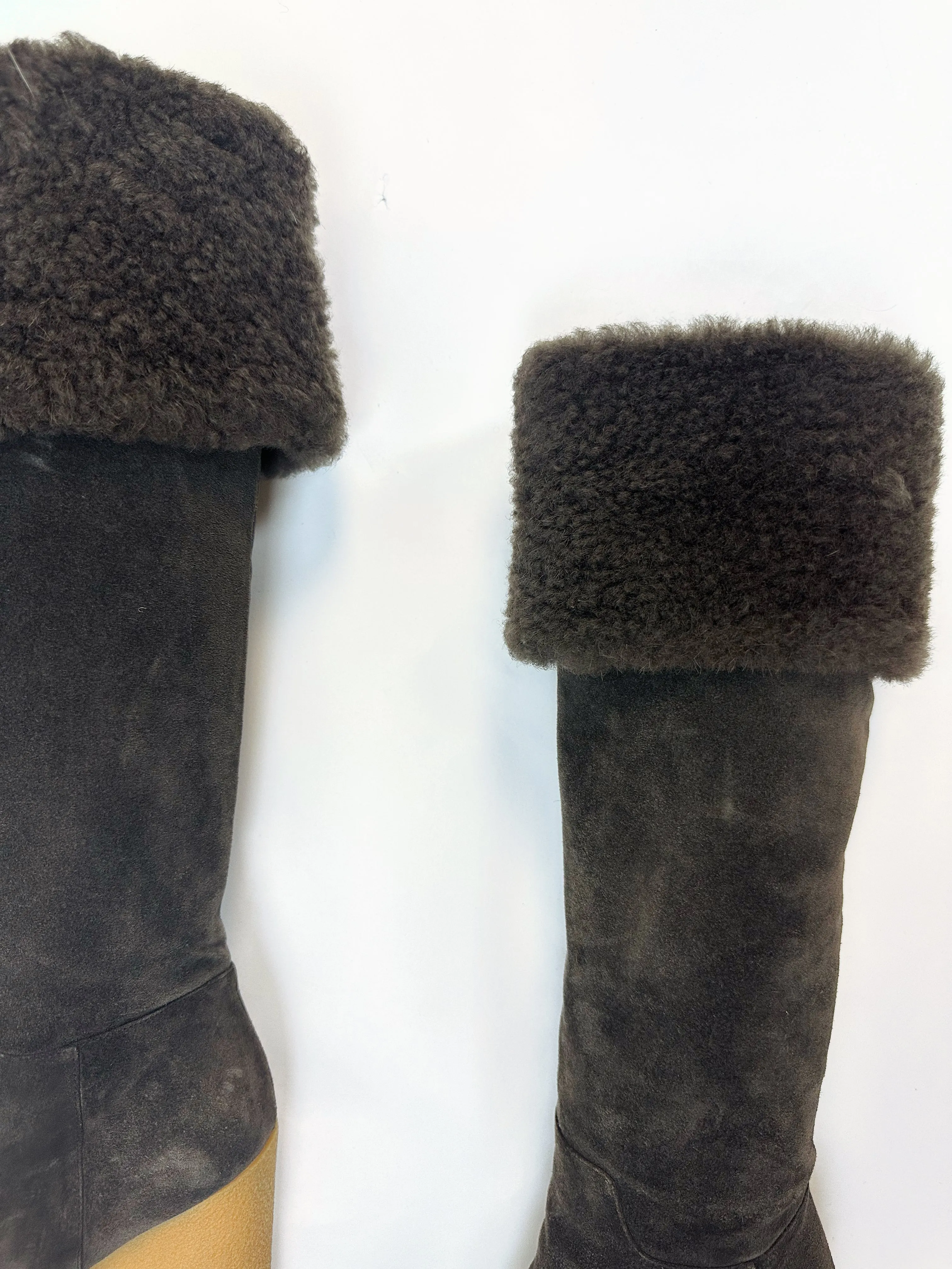 Dolce & Gabbana Vintage Fur and Suede Knee High Platform Boots