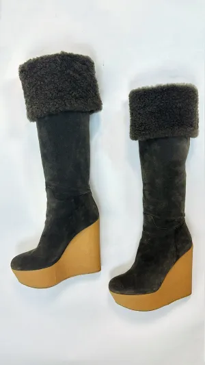 Dolce & Gabbana Vintage Fur and Suede Knee High Platform Boots