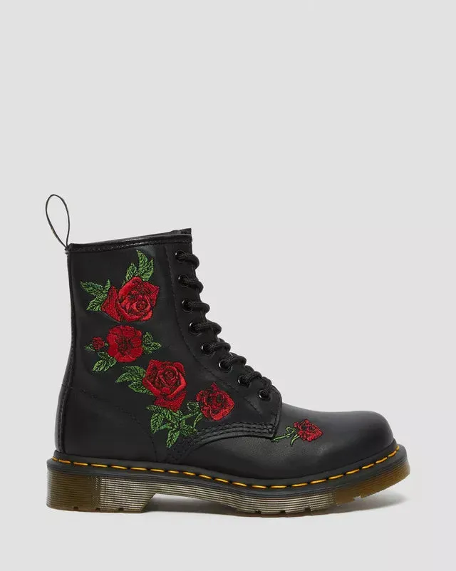 Dr Martens 1460 Vonda Leather Floral Rose Boots Black