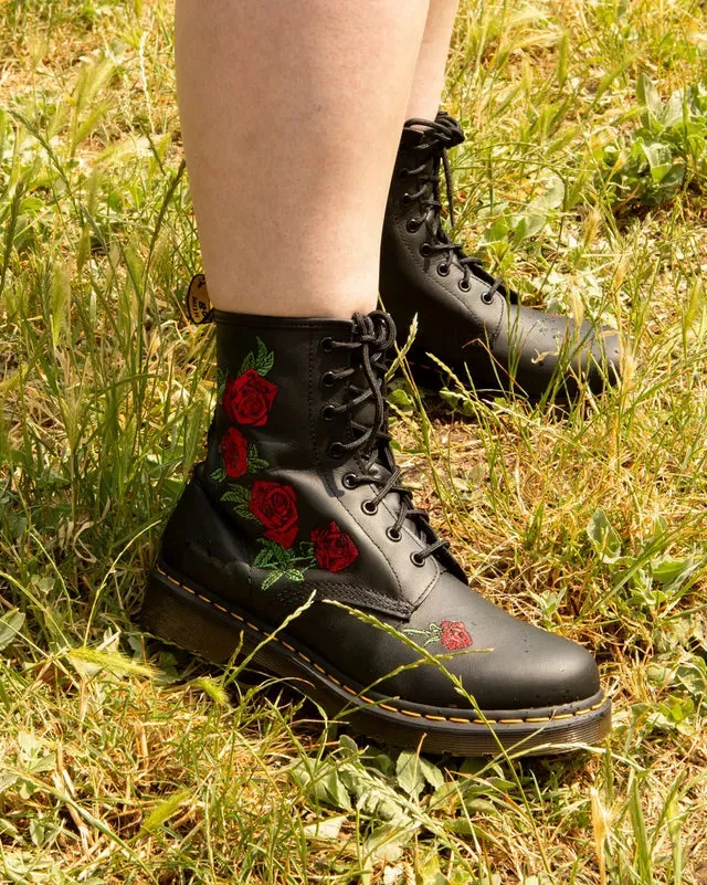 Dr Martens 1460 Vonda Leather Floral Rose Boots Black