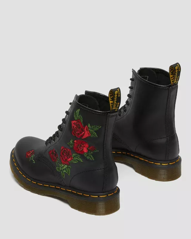 Dr Martens 1460 Vonda Leather Floral Rose Boots Black