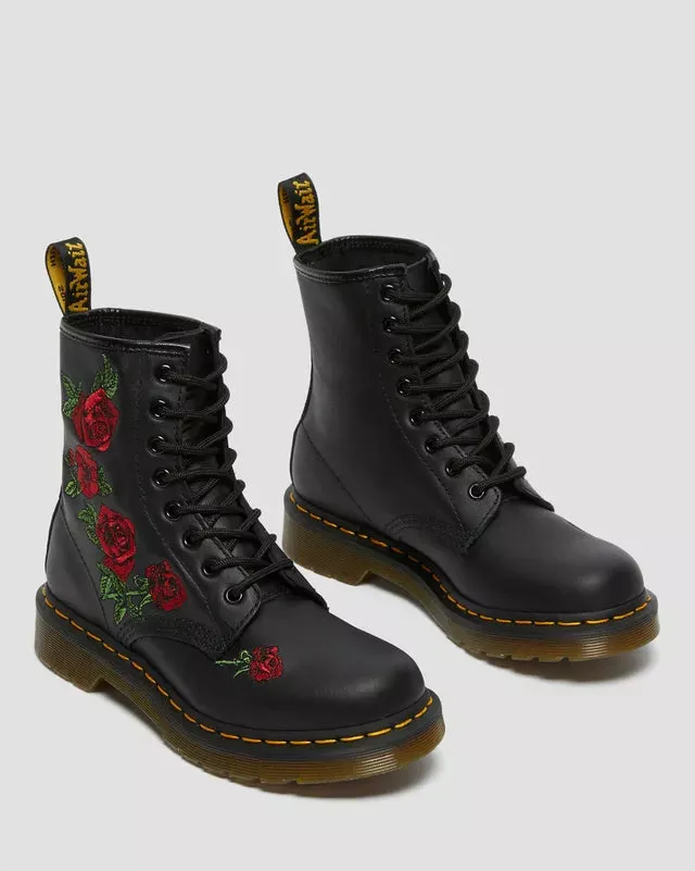 Dr Martens 1460 Vonda Leather Floral Rose Boots Black