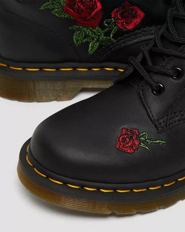 Dr Martens 1460 Vonda Leather Floral Rose Boots Black