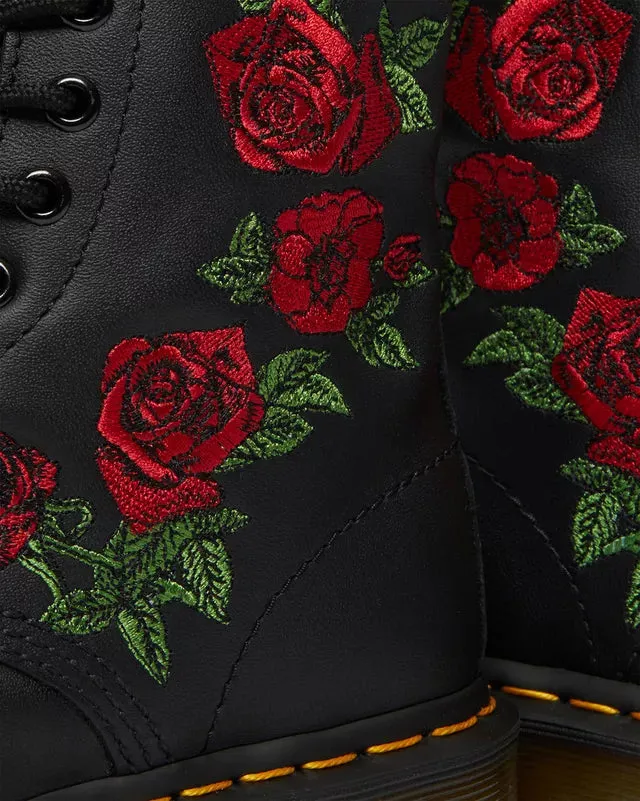 Dr Martens 1460 Vonda Leather Floral Rose Boots Black