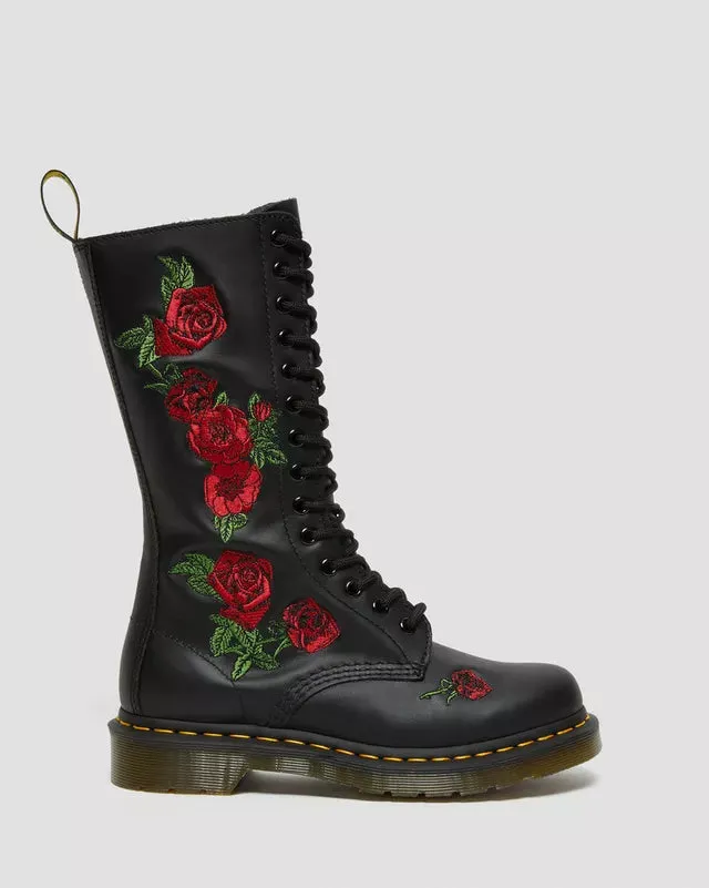 Dr Martens 1914 Vonda Leather Mid Calf Rose Boots Black