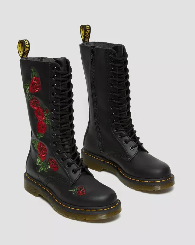 Dr Martens 1914 Vonda Leather Mid Calf Rose Boots Black