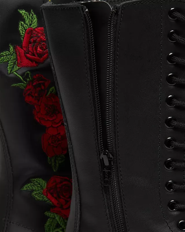 Dr Martens 1914 Vonda Leather Mid Calf Rose Boots Black