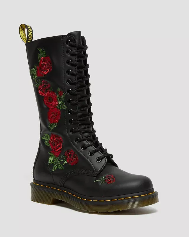Dr Martens 1914 Vonda Leather Mid Calf Rose Boots Black