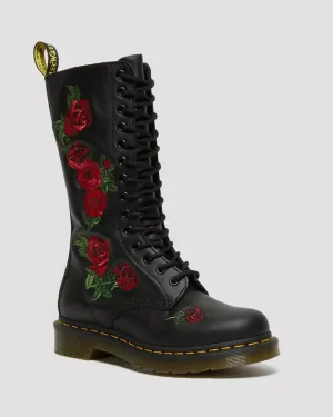 Dr Martens 1914 Vonda Leather Mid Calf Rose Boots Black