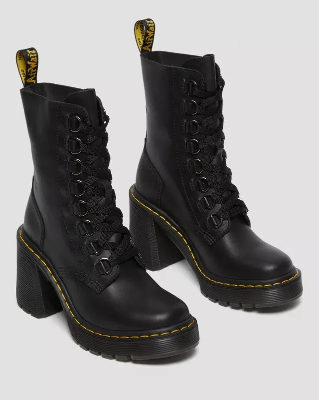 Dr Martens Chesney Leather Flared Heel Lace Up Boots