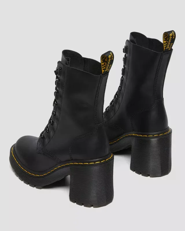Dr Martens Chesney Leather Flared Heel Lace Up Boots