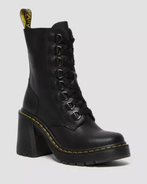 Dr Martens Chesney Leather Flared Heel Lace Up Boots