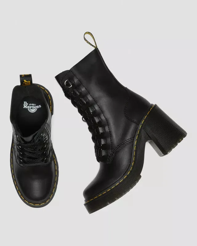 Dr Martens Chesney Leather Flared Heel Lace Up Boots