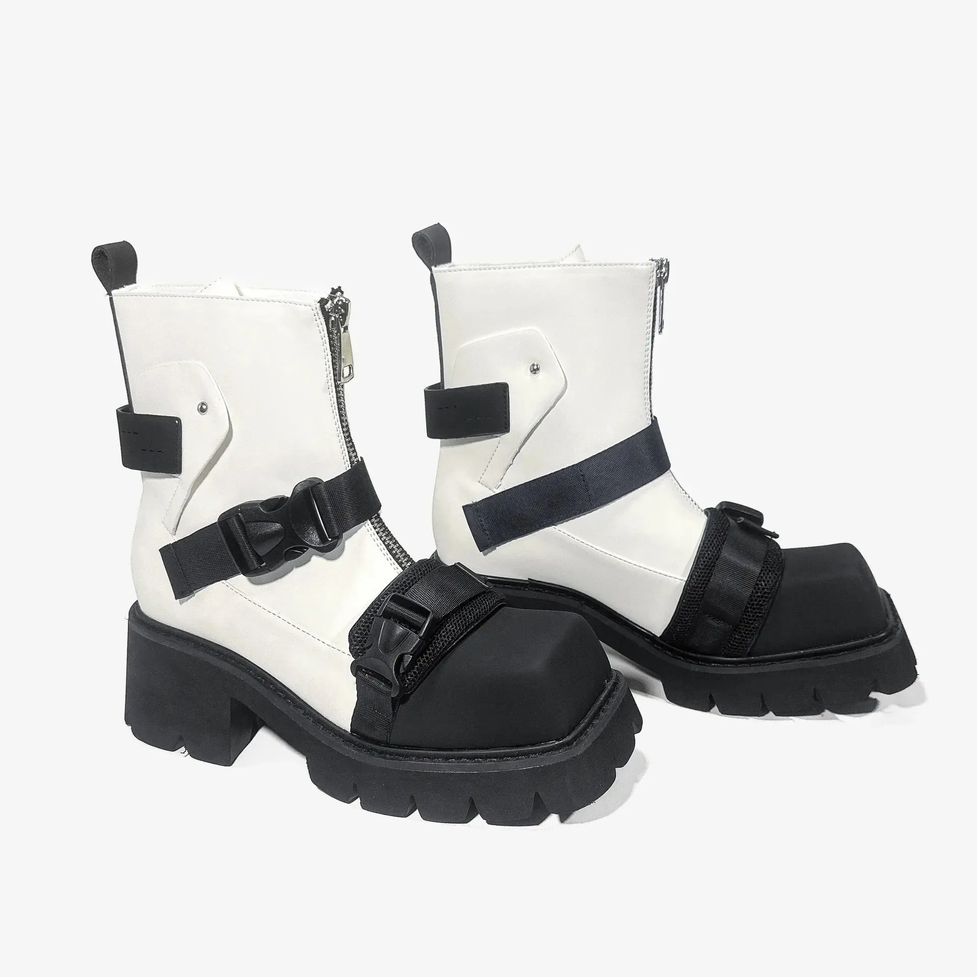 European style Square Toe Thick Heel Motorcycle Boots Women