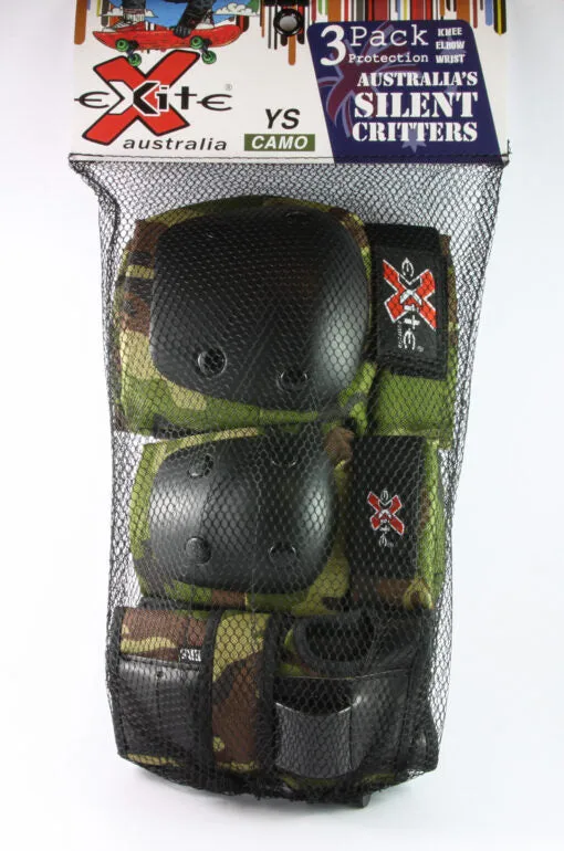 Exite Critters 3 pack kids Knee, Elbow and Wrist Guards Protective pack - Camo Green