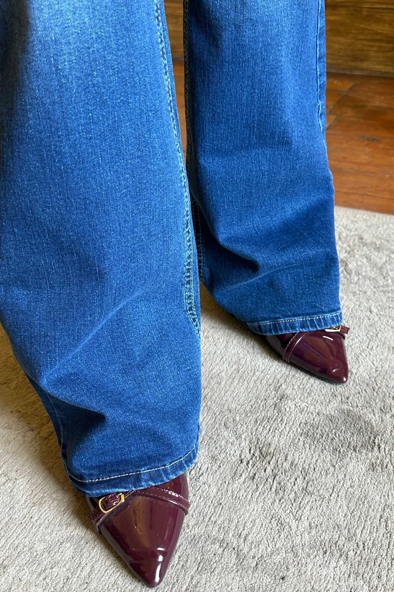 Flare - High-Waist Double Button Medium Blue Jeans