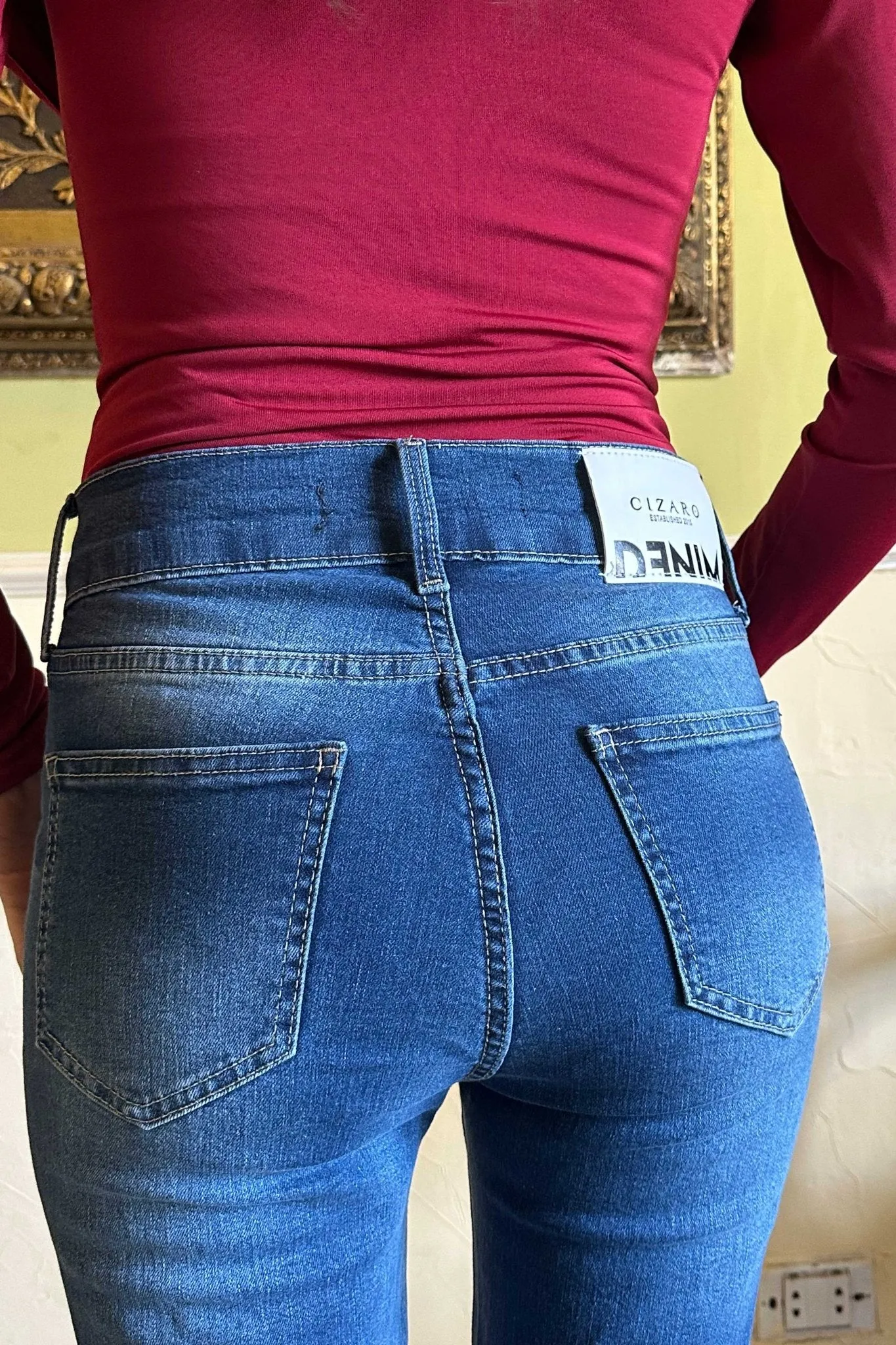 Flare - High-Waist Double Button Medium Blue Jeans