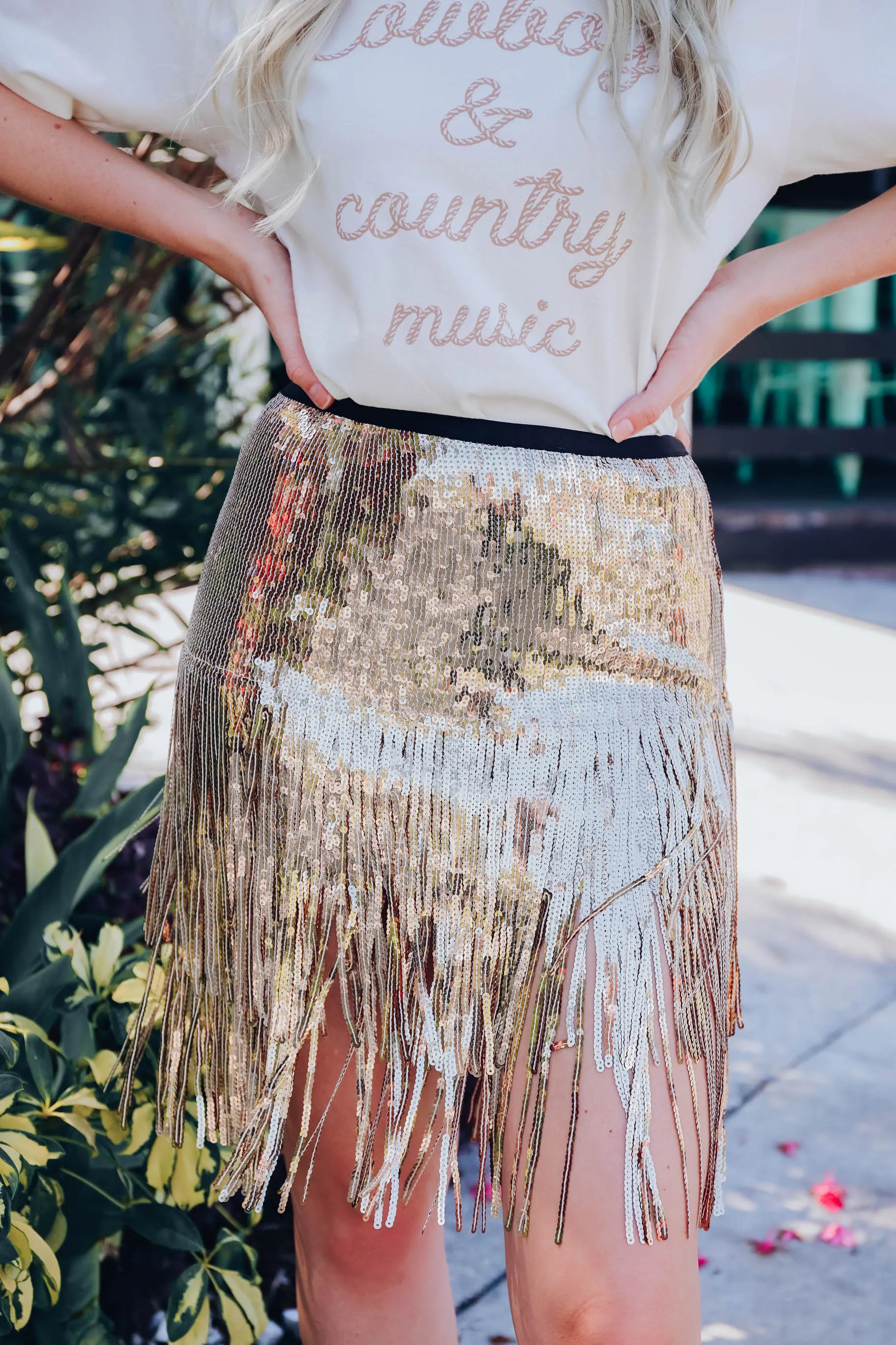 Fringe Benefits Sequin Skirt - Gold