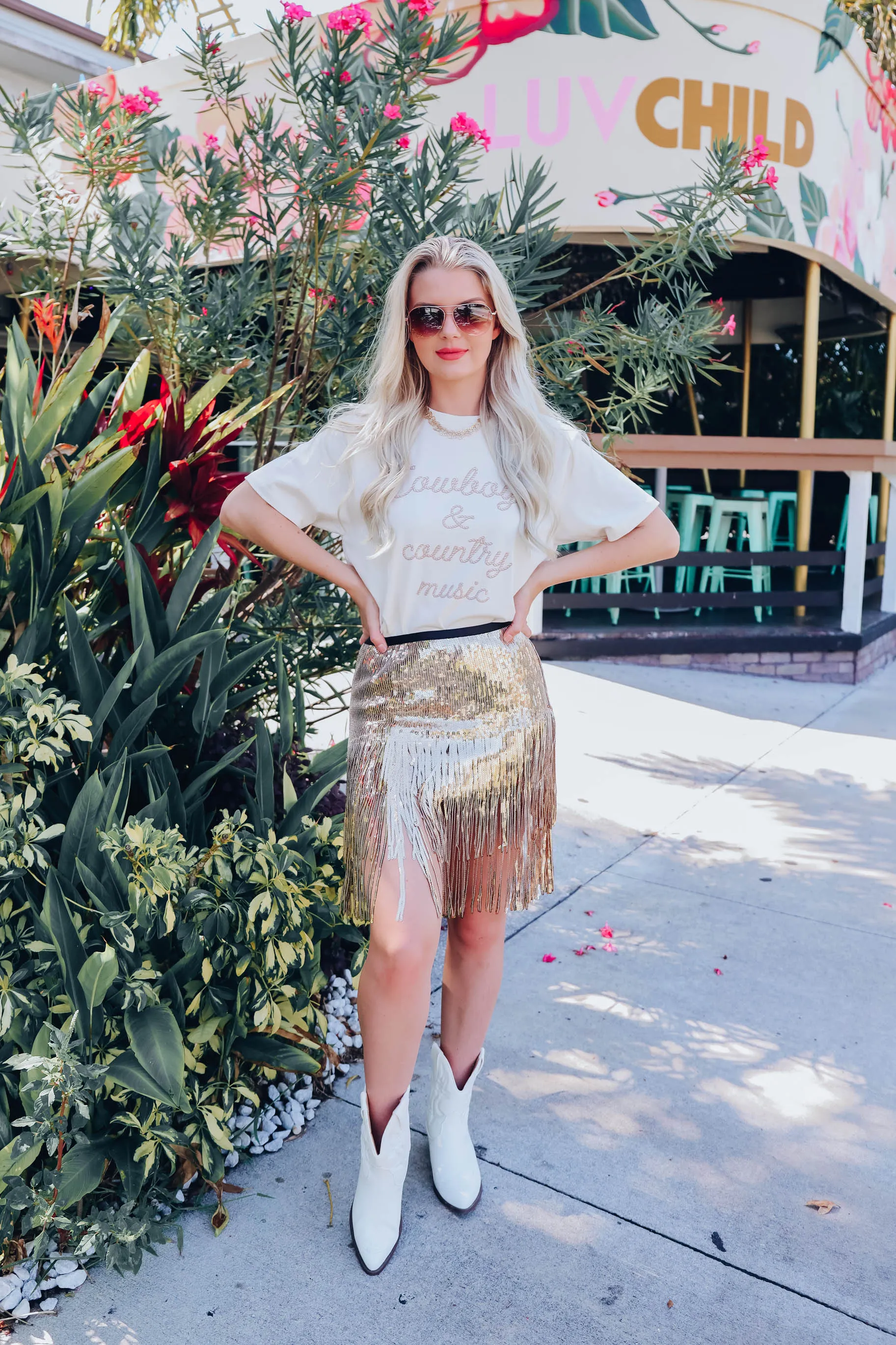 Fringe Benefits Sequin Skirt - Gold