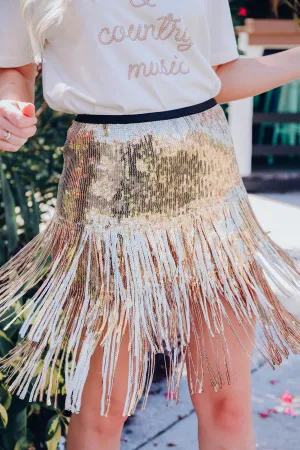 Fringe Benefits Sequin Skirt - Gold