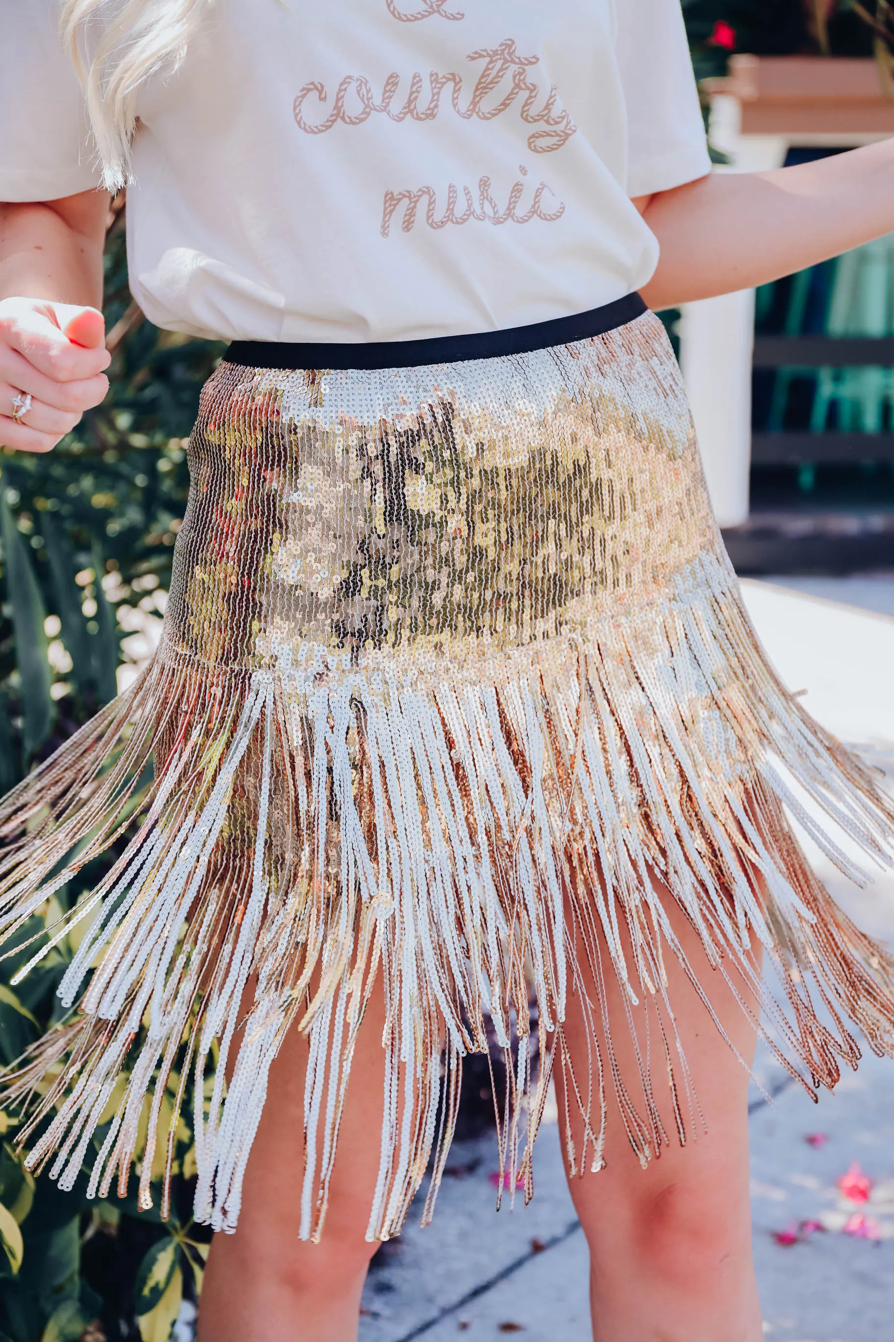 Fringe Benefits Sequin Skirt - Gold