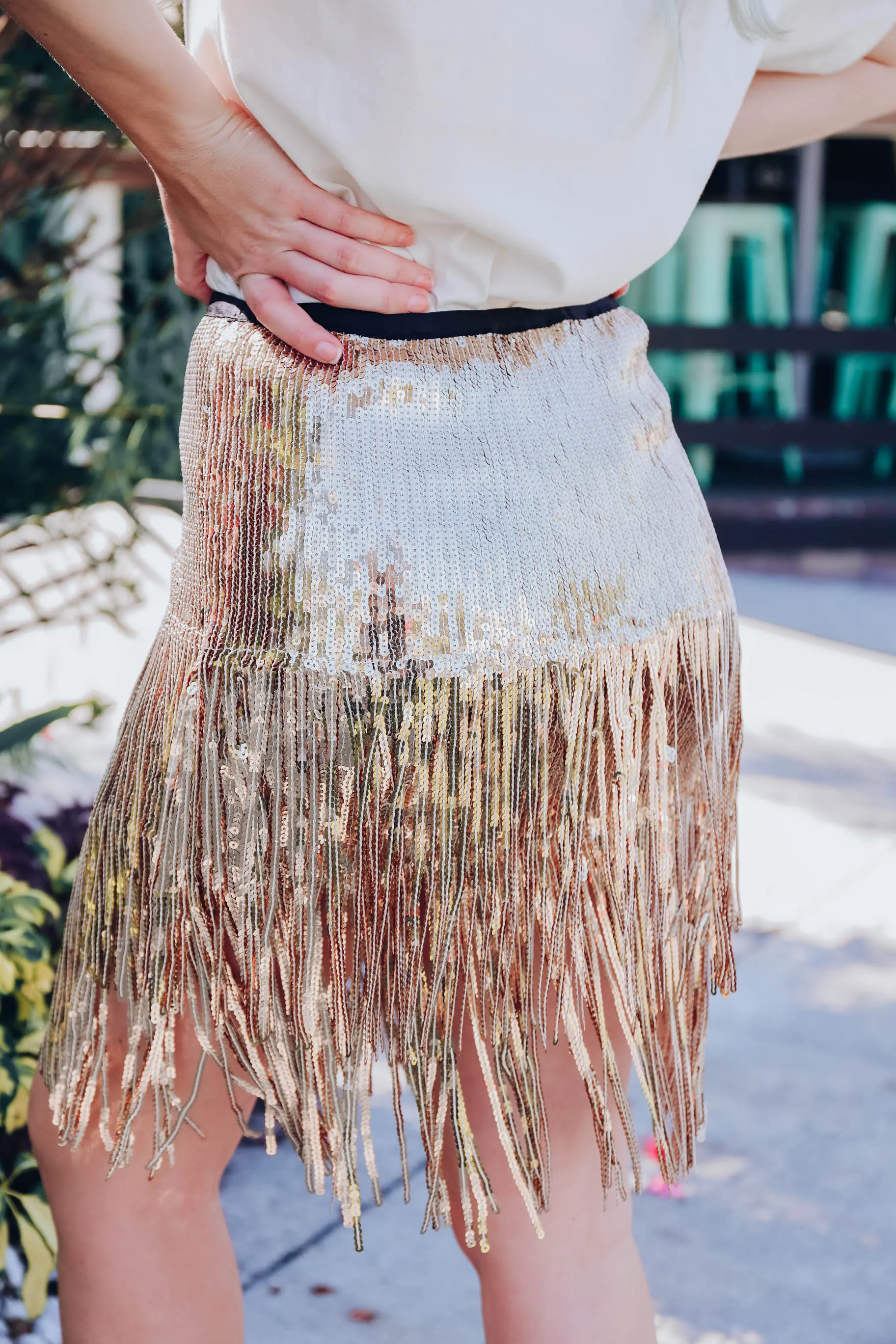 Fringe Benefits Sequin Skirt - Gold