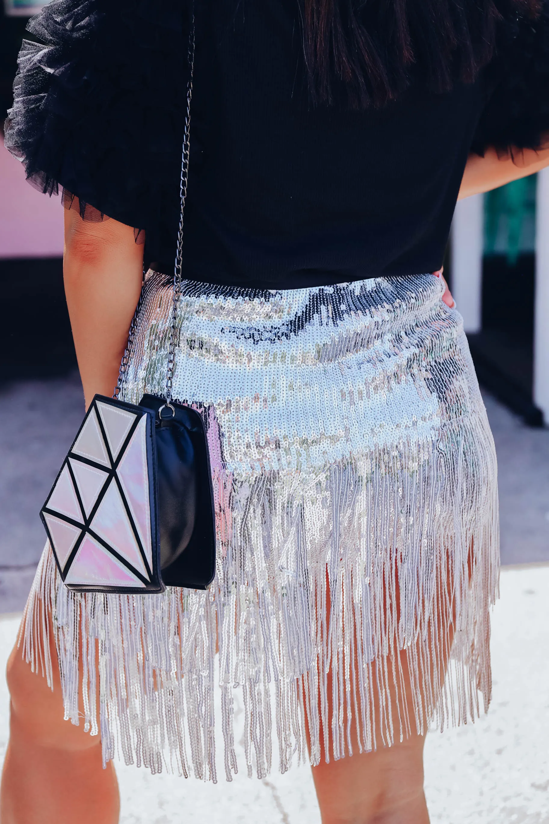 Fringe Benefits Sequin Skirt - Silver