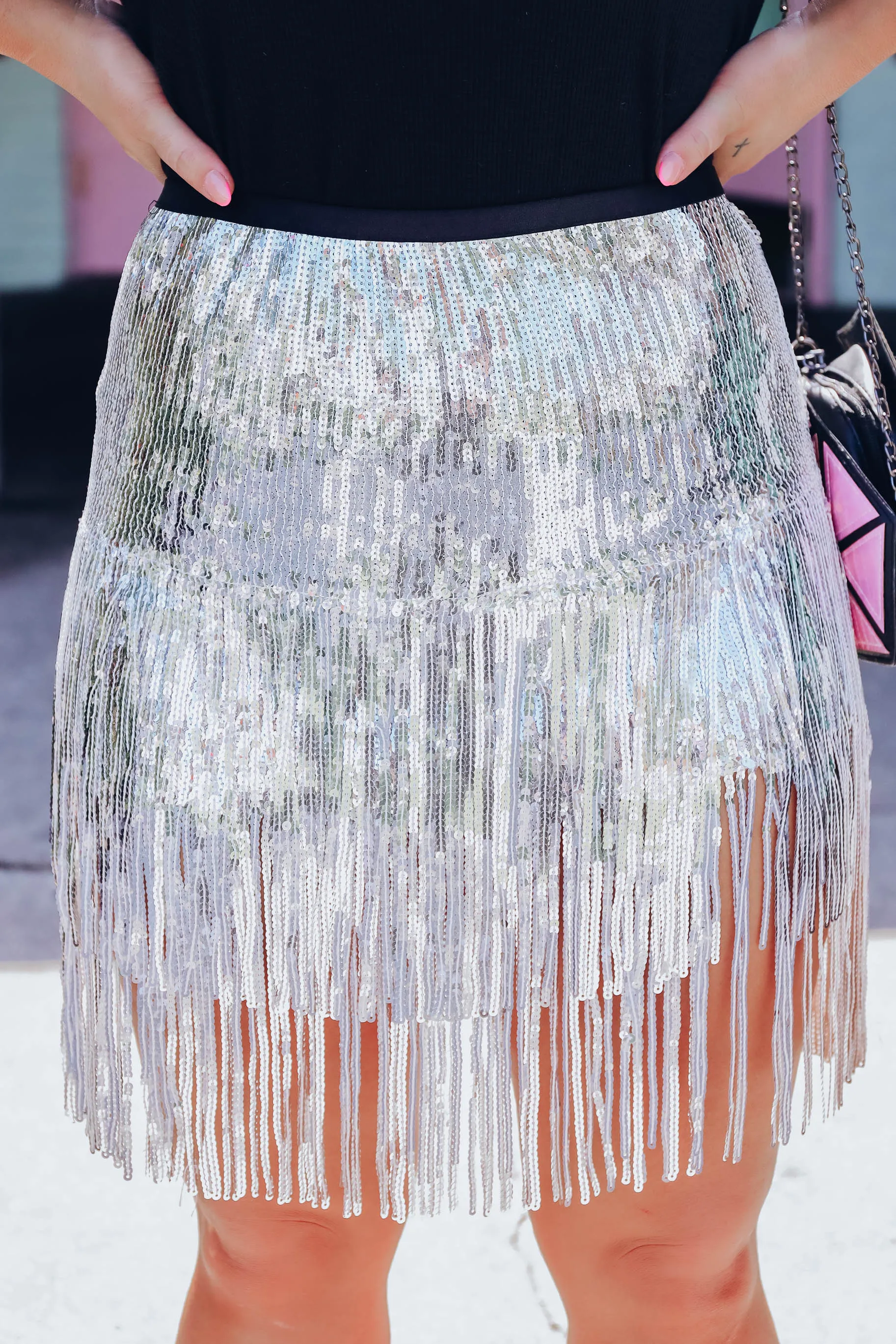 Fringe Benefits Sequin Skirt - Silver
