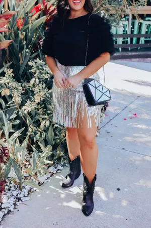 Fringe Benefits Sequin Skirt - Silver