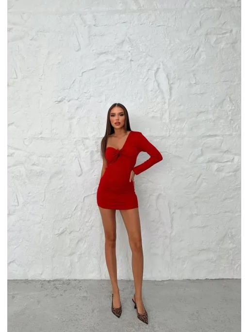 Front Tie Detail One Sleeve Mini Dress