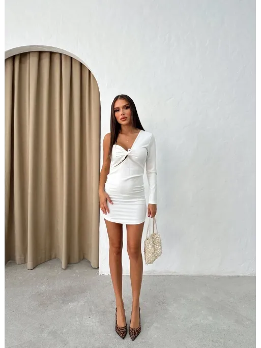 Front Tie Detail One Sleeve Mini Dress