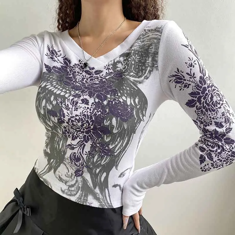 Gothic feather print top-D835 | Inspanda