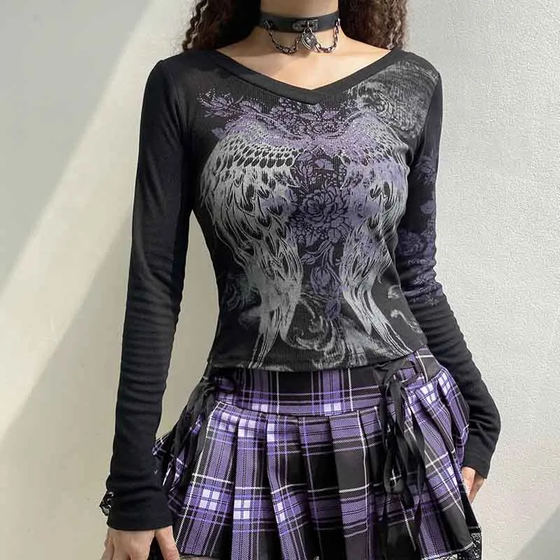 Gothic feather print top-D835 | Inspanda