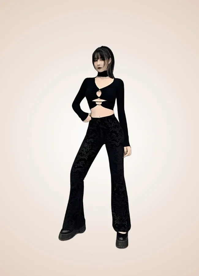 Gothic High Waist Jacquard Pants