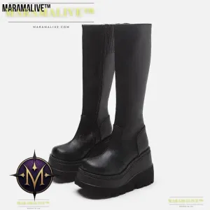 Gothic Knight Boots Slay in Mid-High Chunky Platforms