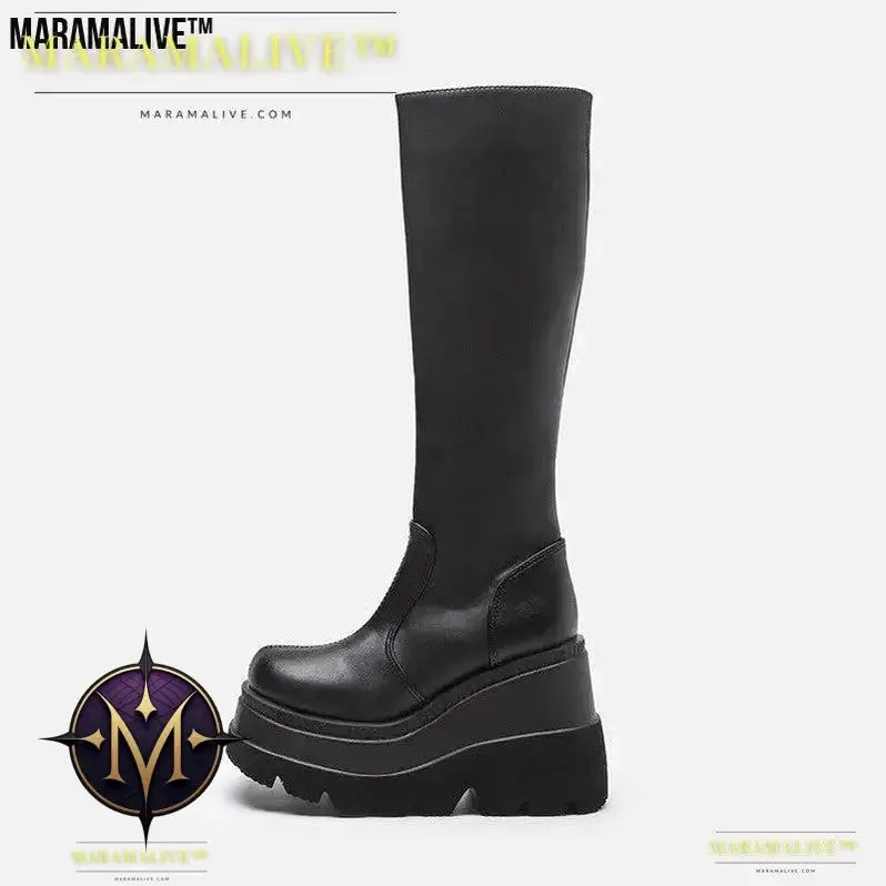 Gothic Knight Boots Slay in Mid-High Chunky Platforms