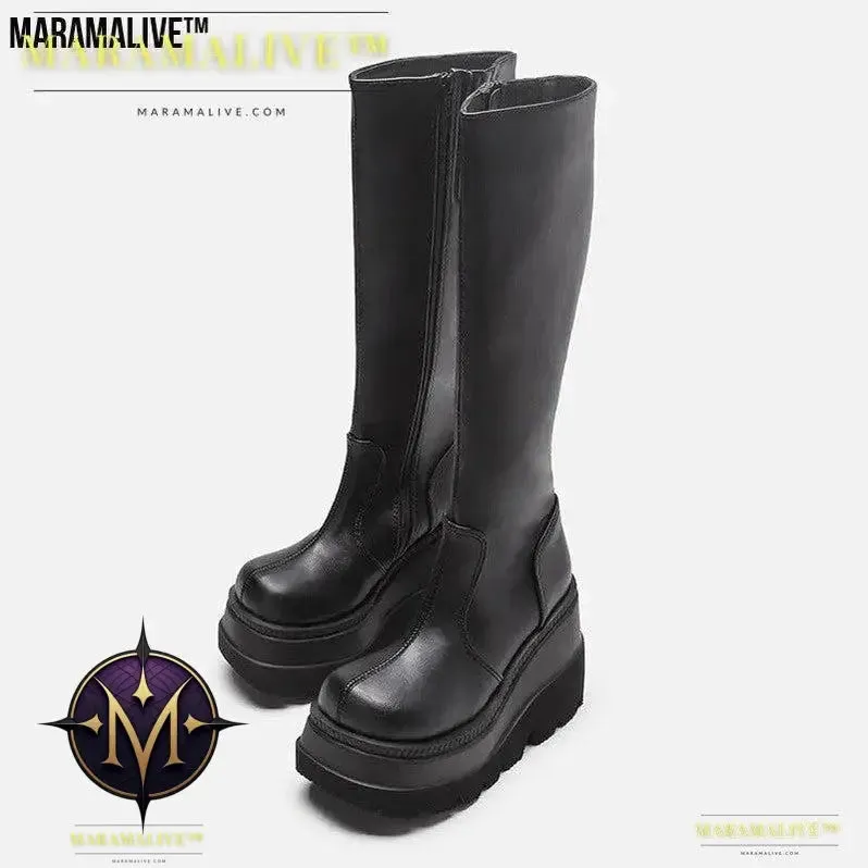 Gothic Knight Boots Slay in Mid-High Chunky Platforms