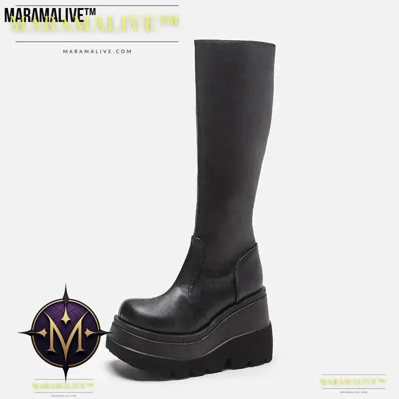 Gothic Knight Boots Slay in Mid-High Chunky Platforms