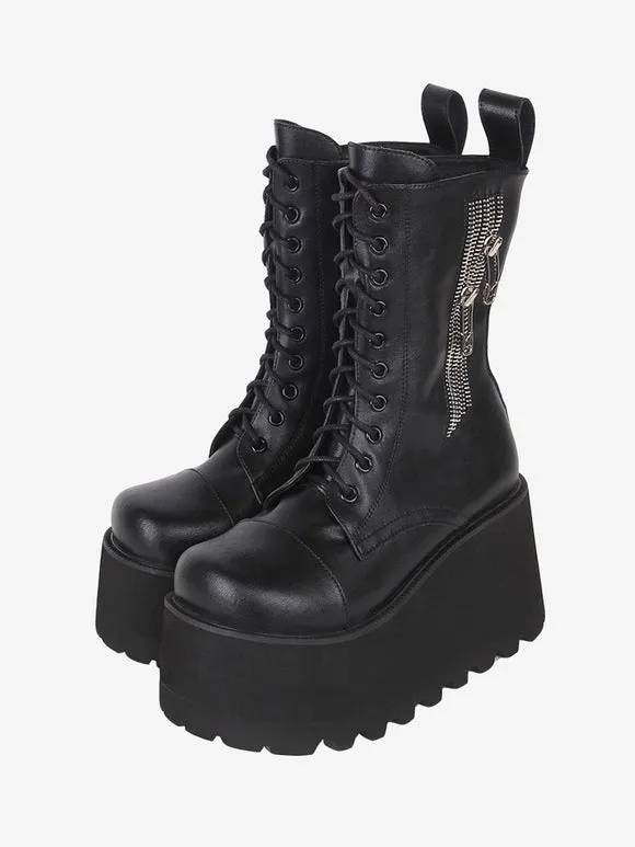 Gothic Lolita Boots Black PU Round Toe PU Leather Lolita Footwear