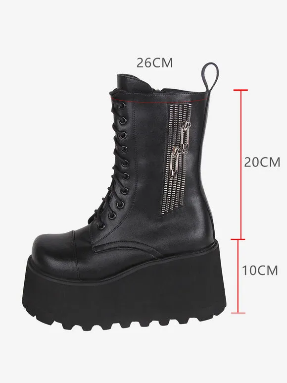 Gothic Lolita Boots Black PU Round Toe PU Leather Lolita Footwear