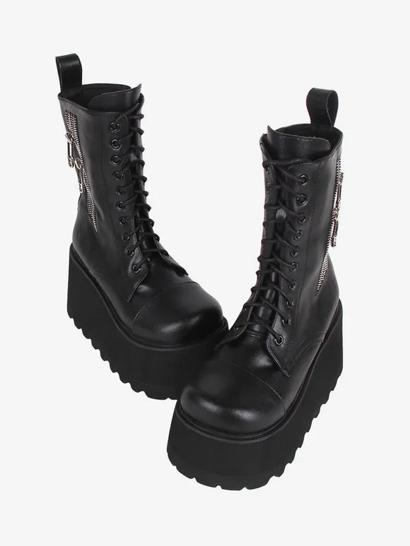 Gothic Lolita Boots Black PU Round Toe PU Leather Lolita Footwear