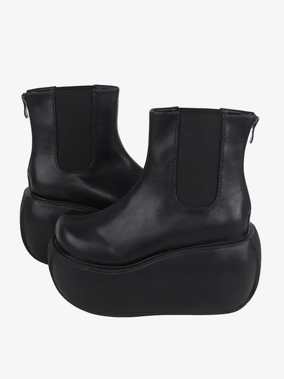 Gothic Lolita Boots Black PU Round Toe PU Leather Lolita Footwear