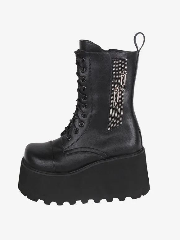 Gothic Lolita Boots Black PU Round Toe PU Leather Lolita Footwear