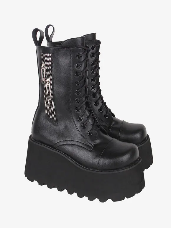Gothic Lolita Boots Black PU Round Toe PU Leather Lolita Footwear